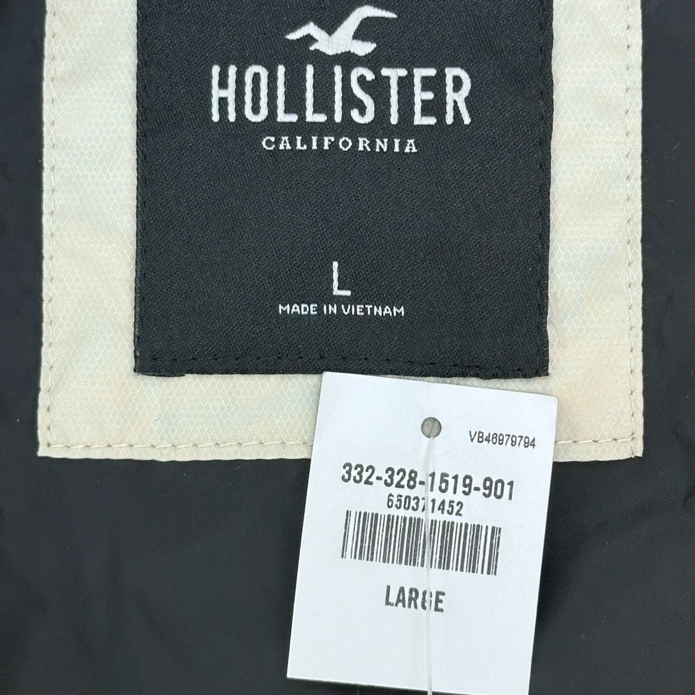 Hollister LA Varsity Bomber Jacket‎ Black Cream Size Large Snap Front Streetwear